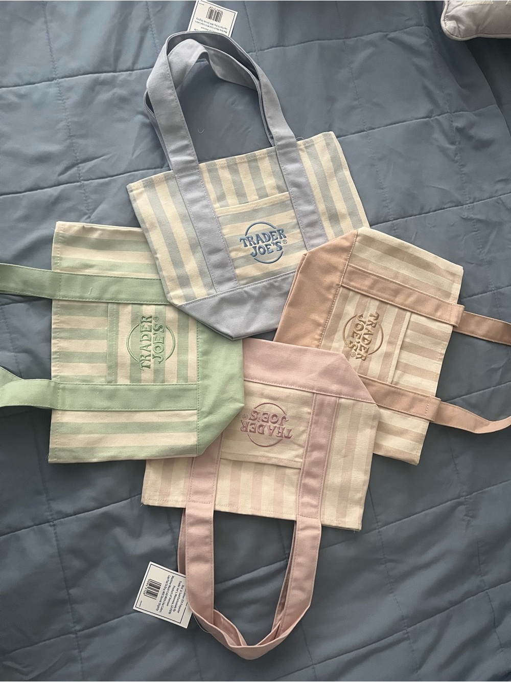 Pastel Stripe Canvas Trader Joe’s Mini Tote Bags - Pink, Blue, Green, Beige